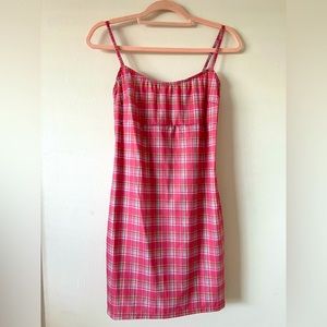 Pink Plaid Mini Dolls Kill Dress Size: L